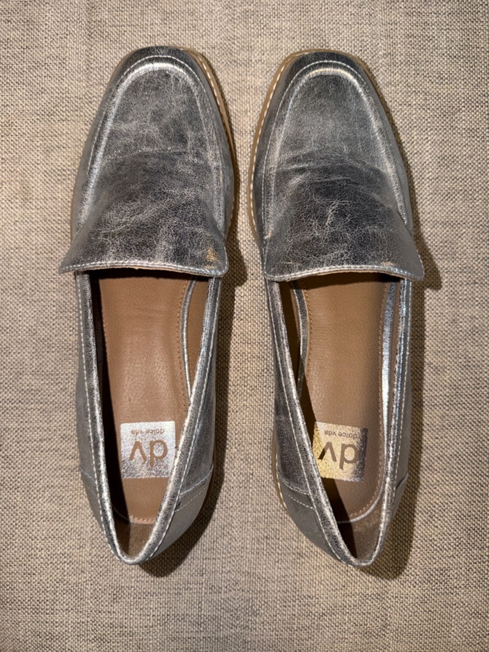 DV by Dolce Vita Metallic Silver Leather Penny Loafers